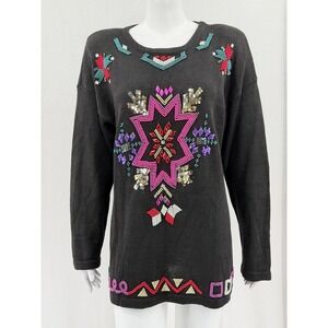 Vintage Work In Progress Sweater Womens Medium Beaded Embellished Art to Wear